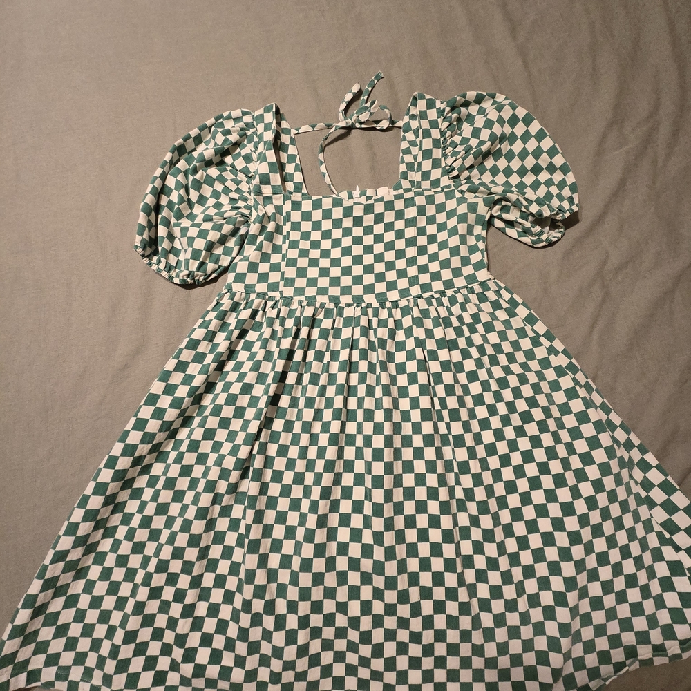 Mittoshop Dress in Green and Cream Checkered Pattern